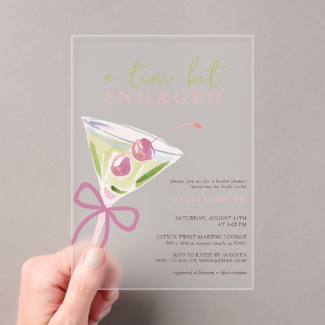 Chic Tini Bit Engaged Martini Bridal Shower Acrylic Invitations (Insitu (Handheld))