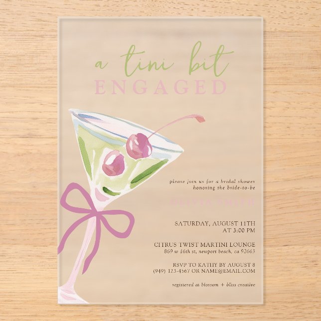 Chic Tini Bit Engaged Martini Bridal Shower Acrylic Invitations (Front)