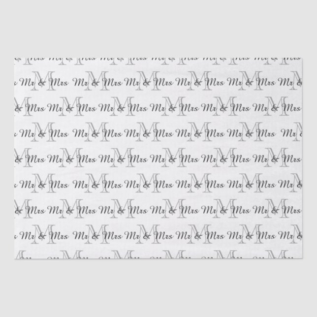 CHIC TISSUE PAPER_"Mr & Mrs" TEXT OVER MONOGRAM Paper (Front)