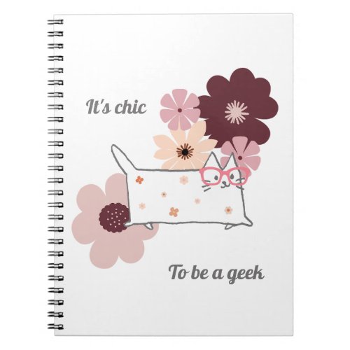 chic to be geek cat wearing glasses boho flowers notebook