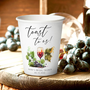 Chic Toast To Us Watercolor Wine Themed Paper Cups