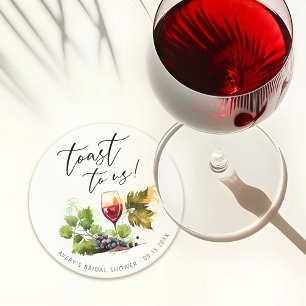Chic Toast To Us Watercolor Wine Themed Round Paper Coaster