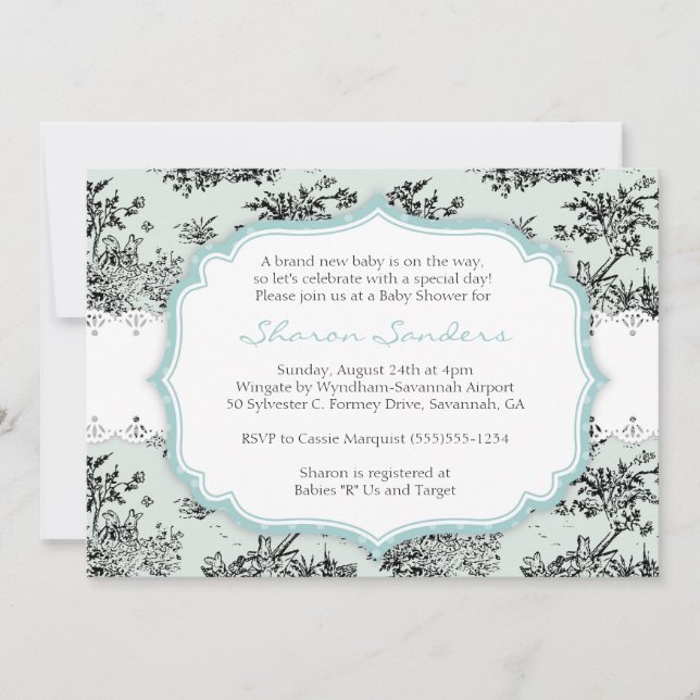 CHIC TOILE Baby Shower Invitation  - Blue (Front)