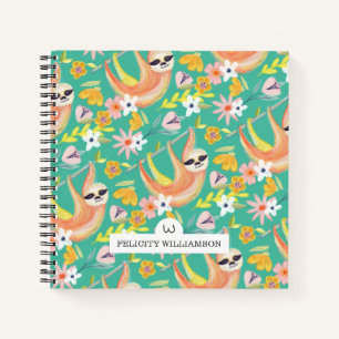 Chic Topical Vibes Jungle Sloth & Floral Pattern Notebook