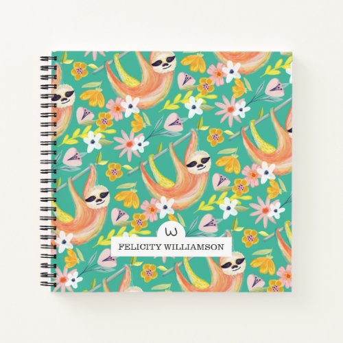 Chic Topical Vibes Jungle Sloth  Floral Pattern Notebook