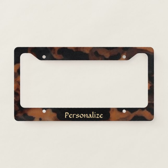 Chic Tortoiseshell Pattern Custom Name License Plate Frame (Front)