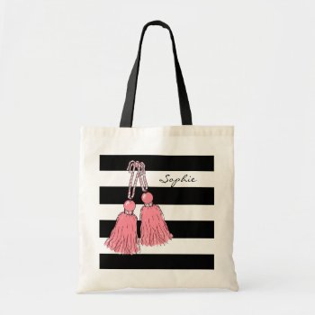 Chic Tote_29 Pink Tassels_black Stripes Tote Bag by GiftMePlease at Zazzle