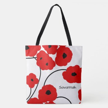 Chic Tote_mod Red & Black Poppies Tote Bag by GiftMePlease at Zazzle