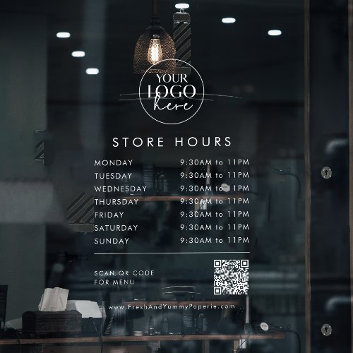 Chic Transparent Business Logo QR Code Store Hours Window Cling