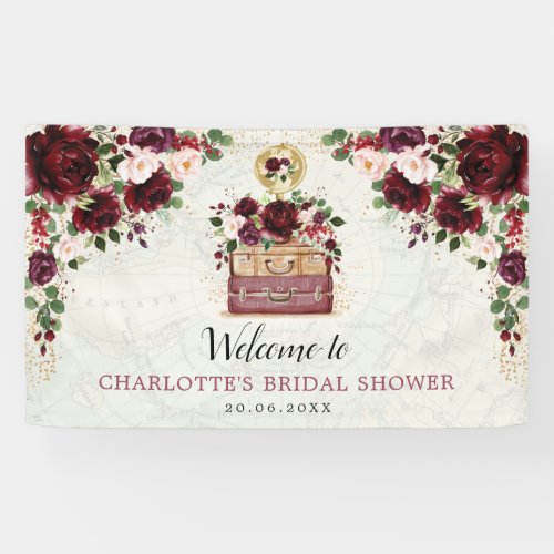 Chic Travel Burgundy Floral Bridal Shower Welcome Banner