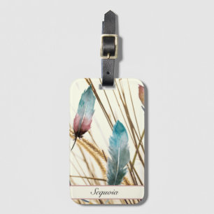 Chic Travel Custom Text Teal Rose Feather Art Luggage Tag