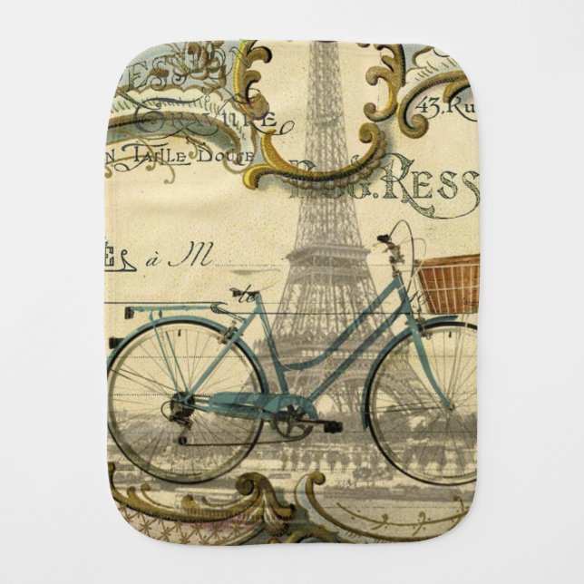 chic traveller vintage bicycles paris eiffel tower burp cloth (Front)