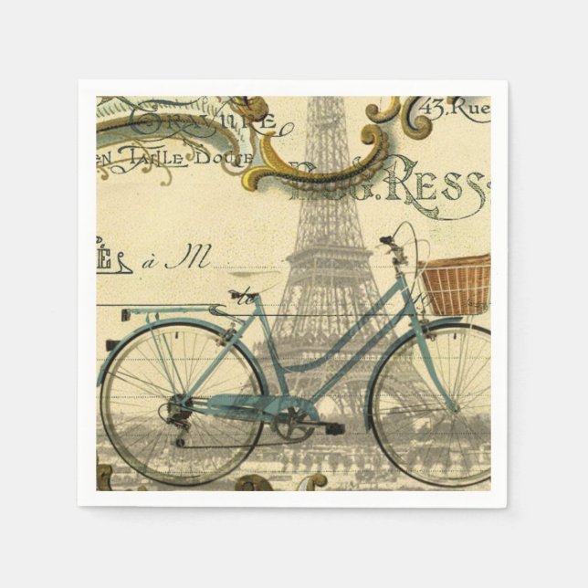 chic traveller vintage bicycles paris eiffel tower napkins (Front)