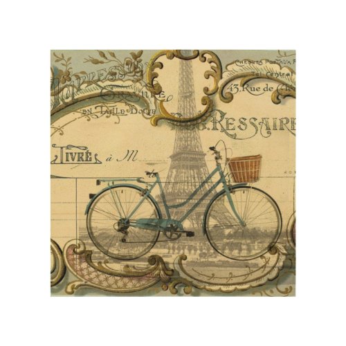 chic traveller vintage bicycles paris eiffel tower wood wall decor