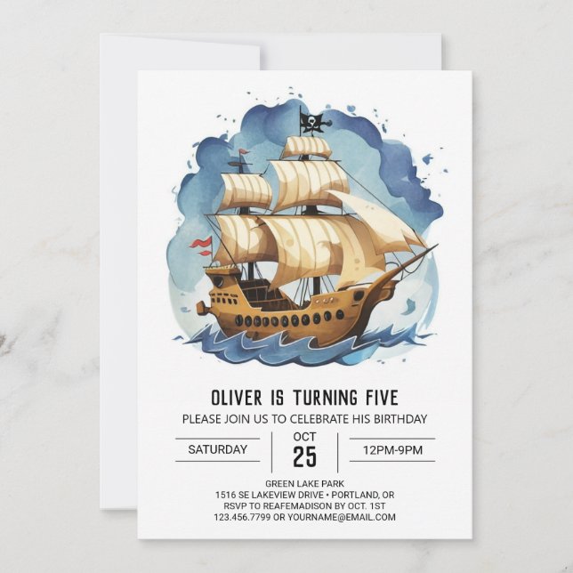 Chic Treasure Map Children Pirate Birthday Invitation (Front)