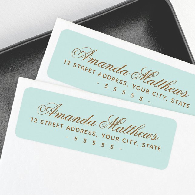 Chic trendy aqua blue calligraphy script address label (Chic trendy aqua blue calligraphy script address label)