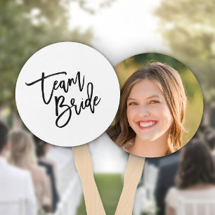 Chic Trendy Black Brush Script Team Bride Hand Fan