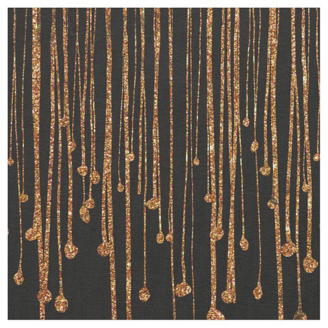Chic Trendy black gold glitter water drops pattern Fabric (Close Up)