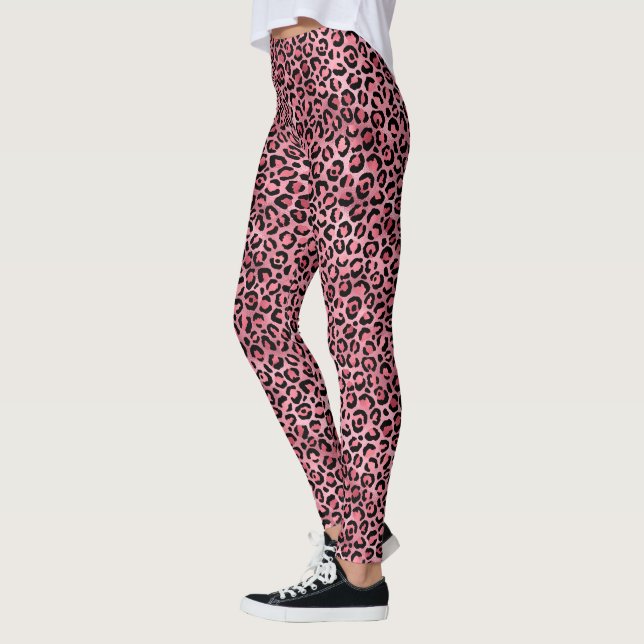 Chic Trendy Black Pink Leopard Print Leggings (Left)