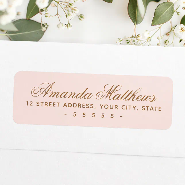 Chic trendy blush pink calligraphy script address label | Zazzle