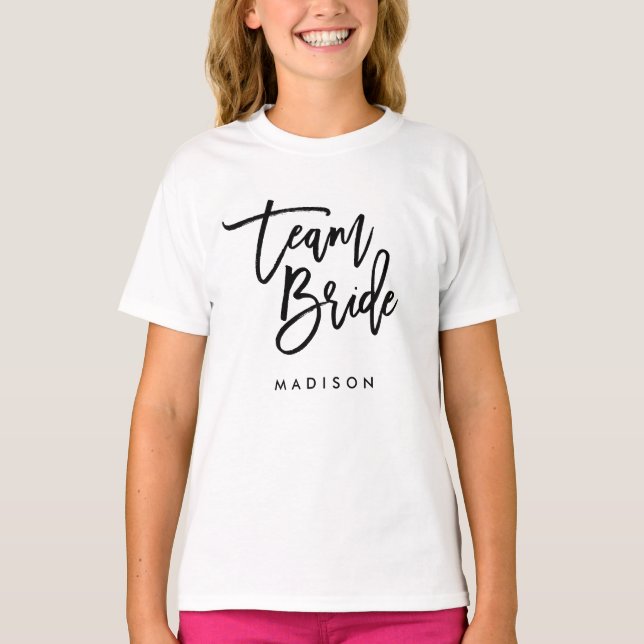Chic Trendy Brush Black Script Team Bride T-Shirt (Front)