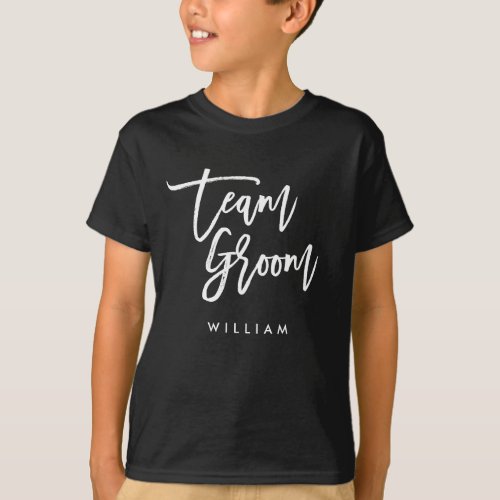 Chic Trendy Brush White Script Team Groom T_Shirt