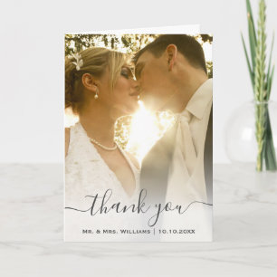 Chic Trendy Classic Bride And Groom Wedding Photo Letterpress Thank You Card