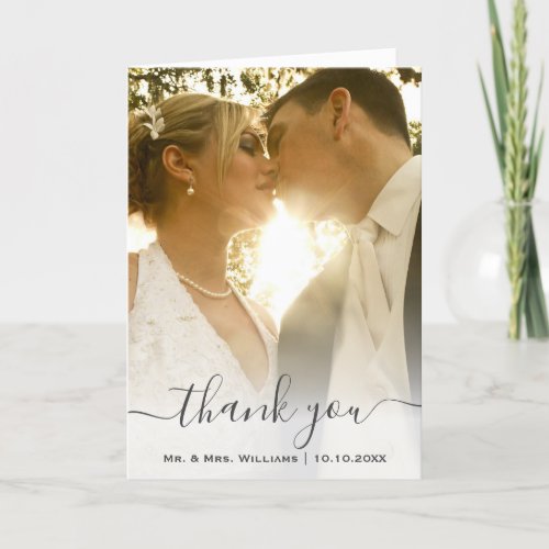 Chic Trendy Classic Bride And Groom Wedding Photo Thank You Card