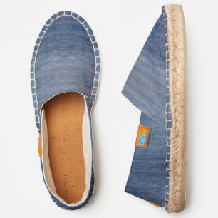 Chic Trendy Cool Washed Out Blue Denim Design Espadrilles