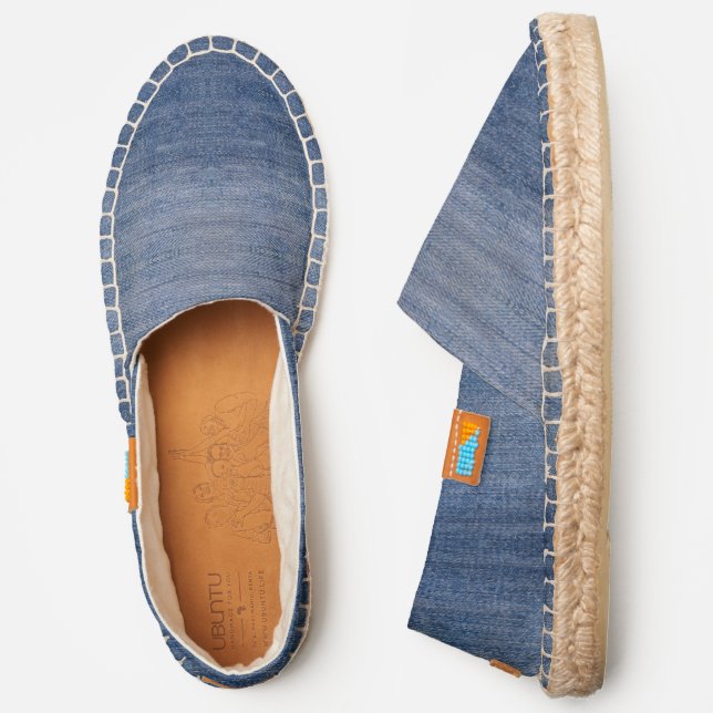Chic Trendy Cool Washed Out Blue Denim Design Espadrilles (Side)