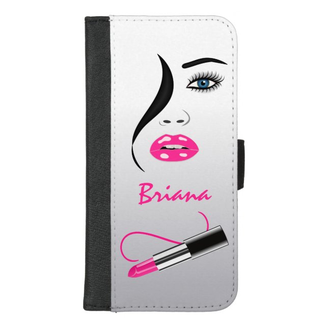 Chic Trendy Face Pink Lipstick Kiss Mirror Folio iPhone Wallet Case (Front)