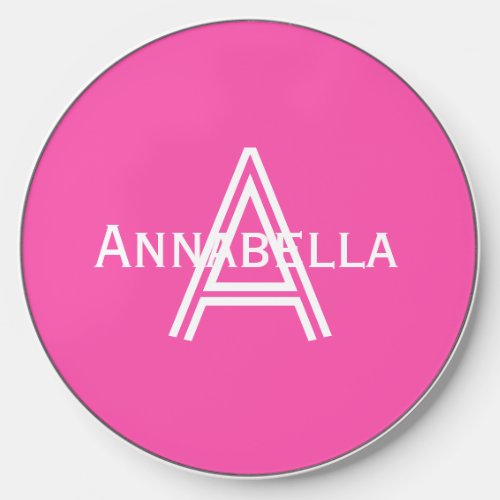 Chic Trendy Fuchsia Pink Monogram  Name Cute  Wireless Charger