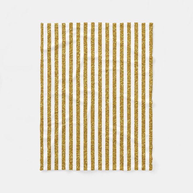 Chic Trendy Gold White Stripes Glitter Photo Print Fleece Blanket (Front)