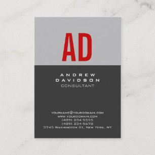 Chic Trendy Gray Stripe Red Monogram Business Card