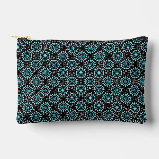 Chic Trendy Modern Stylish Girly Teal Dot Art  Accessory Pouch (Front)