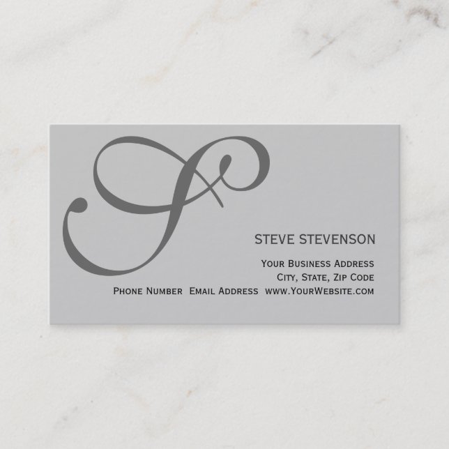 Chic Trendy Monogram Gray Business Card (Front)