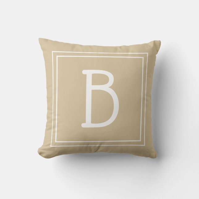 Chic Trendy Monogram Neutral Light Brown & White Throw Pillow (Front)