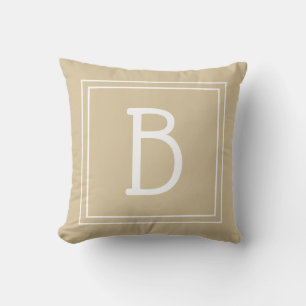 Chic Trendy Monogram Neutral Light Brown & White Throw Pillow