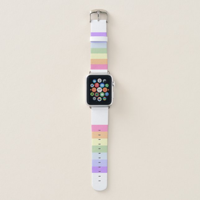 Chic Trendy Pastel Rainbow Stripes Apple Watch Band (Front)