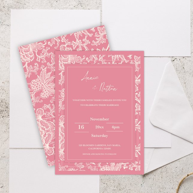 Chic Trendy Pink  Floral Frame Wedding Invitation  (Chic Trendy Pink Floral Frame Wedding Invitation)