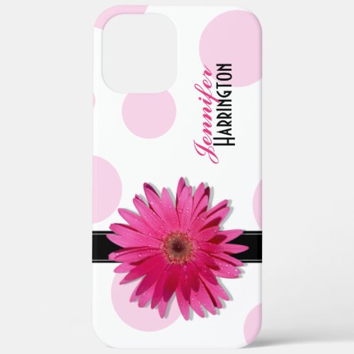 Chic Trendy Pink Gerbera Daisy Polka Dot iPhone 12 Pro Max Case