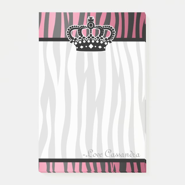 Chic trendy princess pink and black zebra pattern post-it notes (Front)