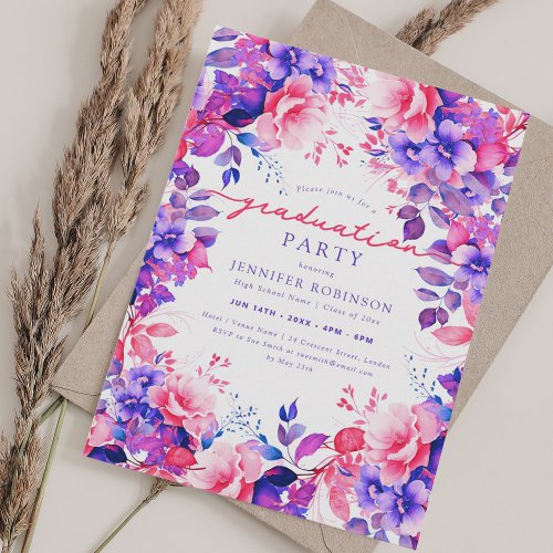 Chic Trendy Purple Garden Floral Graduation Party Invitation