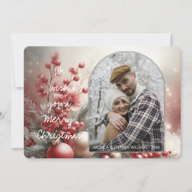 Chic Trendy Red Floral Berries Holiday Ornaments (Front)