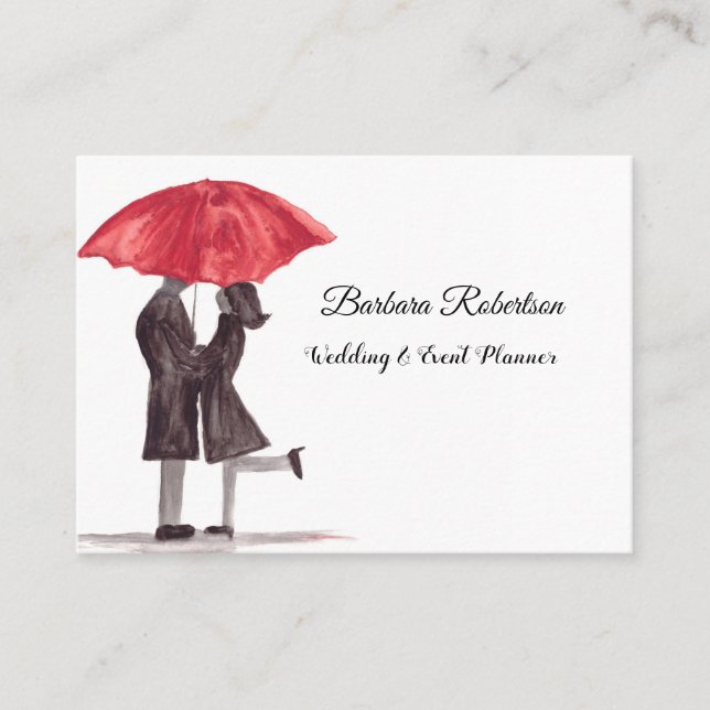 Chic trendy Red Umbrella Love couple Wedding Busin Business Card (Front)