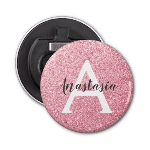 Chic  Trendy Rose Gold Glitter Sparkles Monogram Bottle Opener