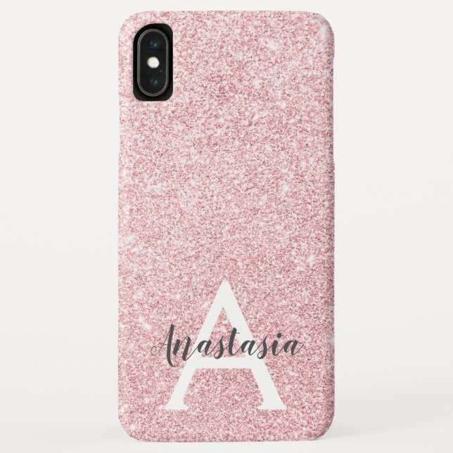 Chic & Trendy Rose Gold Glitter Sparkles Monogram Case-Mate iPhone Case (Back)