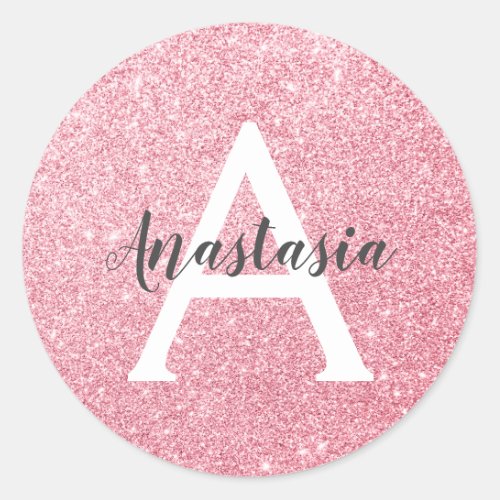 Chic  Trendy Rose Gold Glitter Sparkles Monogram Classic Round Sticker