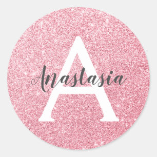 Chic & Trendy Rose Gold Glitter Sparkles Monogram Classic Round Sticker