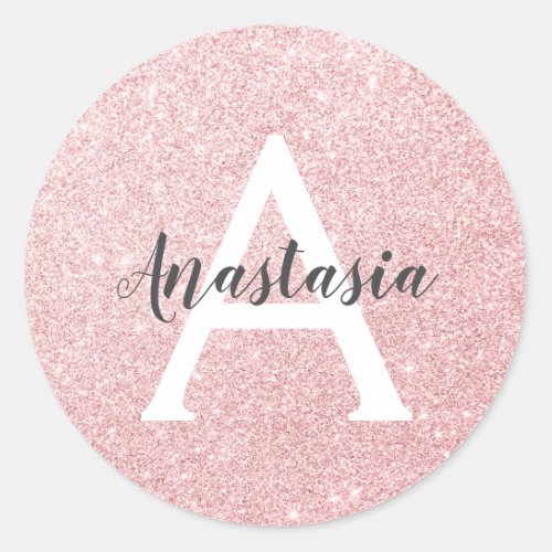 Chic  Trendy Rose Gold Glitter Sparkles Monogram Classic Round Sticker